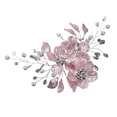 GIYXHU Brautstirnband 2 stücke Braut Kopfschmuck Kristall Perle Blume Haar Clips Elegante Kopfbedeckungen for Frauen Juwelen for Hochzeit Haar Zubehör(Pink) von GIYXHU