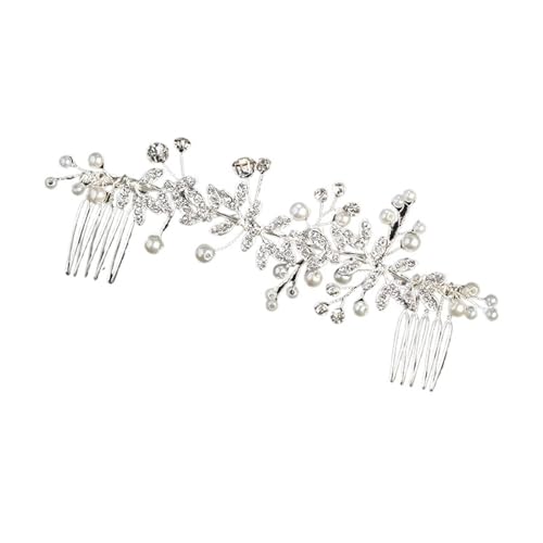 GIYXHU Brautstirnband 2 stücke Braut Kopfschmuck Perle Blatt Kristall Haar Kamm Haarnadel Stirnband Hairwear for Frauen Braut for Party Hochzeit(Silver) von GIYXHU