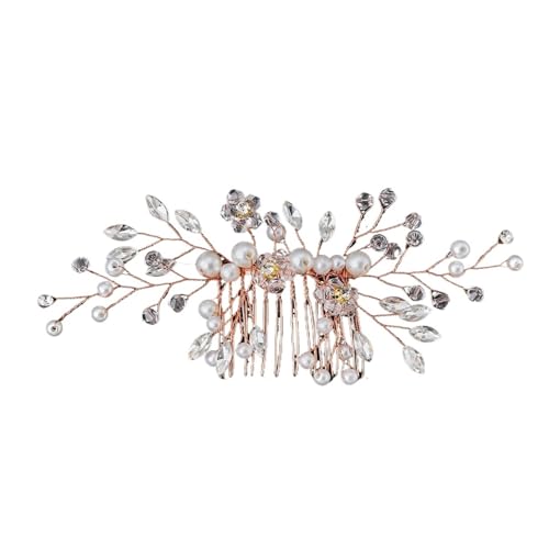GIYXHU Brautstirnband 2 stücke Hochzeit Kopfschmuck Perle Perlen Seite Kamm Braut Kopfschmuck for Haar Frauen Kopfschmuck for Hochzeit Zubehör(Rose Gold) von GIYXHU