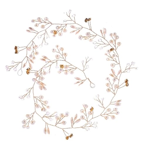 GIYXHU Brautstirnband 35/50 cm Lange Braut Kristall Perle Haarband Kopfschmuck Hochzeit Haarschmuck Perlen Stirnband Schmuck Kopfschmuck(35cm Gold Color) von GIYXHU