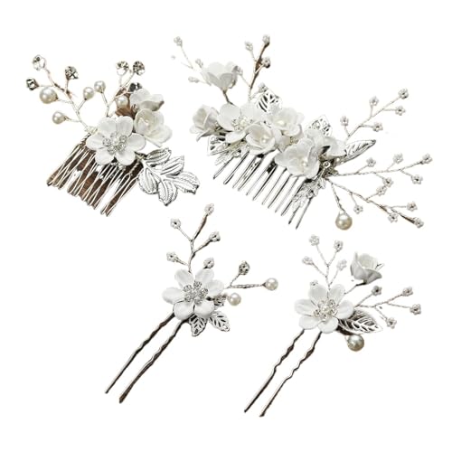 GIYXHU Brautstirnband Braut-Haarschmuck for Frauen, Blumen-Perlen-Kopfschmuck, Hochzeits-Haarschmuck for Verlobungsfeiern(White) von GIYXHU