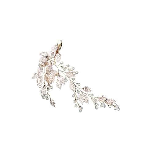 GIYXHU Brautstirnband Braut-Kopfschmuck, glänzender Hochzeit-Haarkamm, Perlen-Blume, Blatt-Braut-Haarspange, Damen-Hochzeits-Haarschmuck(Gold) von GIYXHU