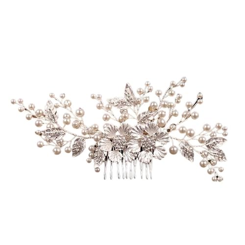 GIYXHU Brautstirnband Braut Kopfschmuck Blume Perle Haar Kamm Stirnband Hochzeit Haar Zubehör for Frauen Braut Hochzeit Party Kopfschmuck(Gold) von GIYXHU
