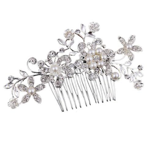GIYXHU Brautstirnband Braut Kopfschmuck Blume Perle Haar Kamm Stirnband Hochzeit Haar Zubehör for Frauen Braut Hochzeit Party Kopfschmuck(Silver) von GIYXHU