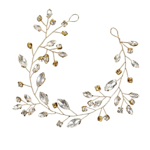 GIYXHU Brautstirnband Braut Kopfschmuck Blumen Hochzeit Kopfschmuck Legierung Strass Haarspange for Party Hochzeit Jubiläen(Gold) von GIYXHU