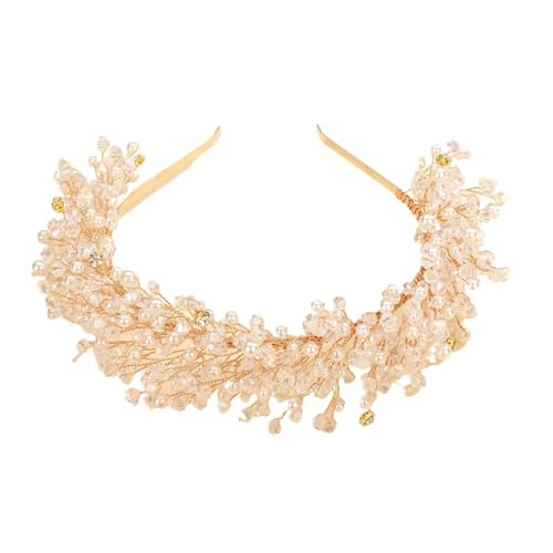 GIYXHU Brautstirnband Braut Kopfschmuck Perle Kristall Braut Kopfschmuck Party Hochzeit Haarschmuck Vintage Frauen Stirnband(Gold) von GIYXHU