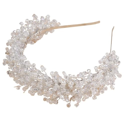 GIYXHU Brautstirnband Braut Kopfschmuck Perle Kristall Braut Kopfschmuck Party Hochzeit Haarschmuck Vintage Frauen Stirnband(Silver) von GIYXHU