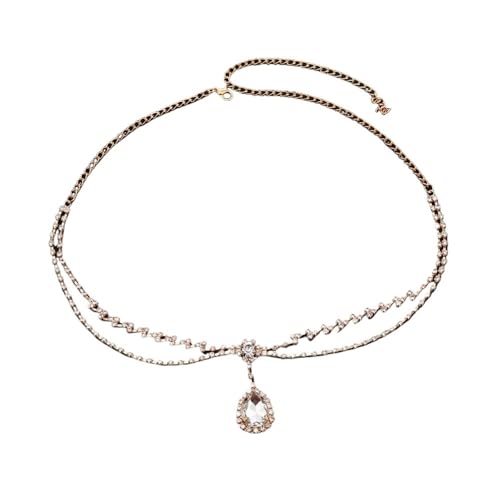 GIYXHU Brautstirnband Elegante Braut Strass Kopf Kette for Frauen Funkelnden Kristall Wasser Tropfen Anhänger Stirn Kopf Schmuck Kopfschmuck(Golden) von GIYXHU