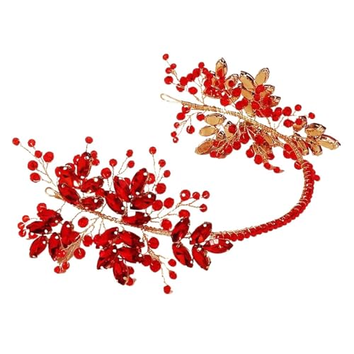 GIYXHU Brautstirnband Hochzeit Kopfschmuck Kleid Braut Haarschmuck Stirnband Kristallhaar for Jubiläen, Verlobungsfeiern(Red) von GIYXHU