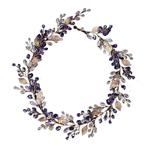 GIYXHU Brautstirnband Legierung Braut Kopfschmuck Kristall Perle Blume Stirnband Braut Kopfbedeckung Hochzeit Party Prom Kopfschmuck(Blue) von GIYXHU