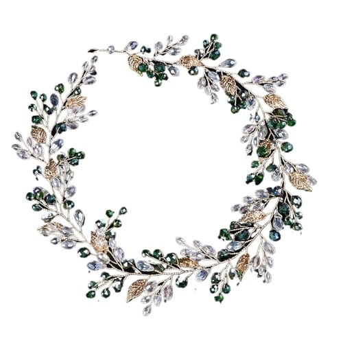 GIYXHU Brautstirnband Legierung Braut Kopfschmuck Kristall Perle Blume Stirnband Braut Kopfbedeckung Hochzeit Party Prom Kopfschmuck(Green) von GIYXHU