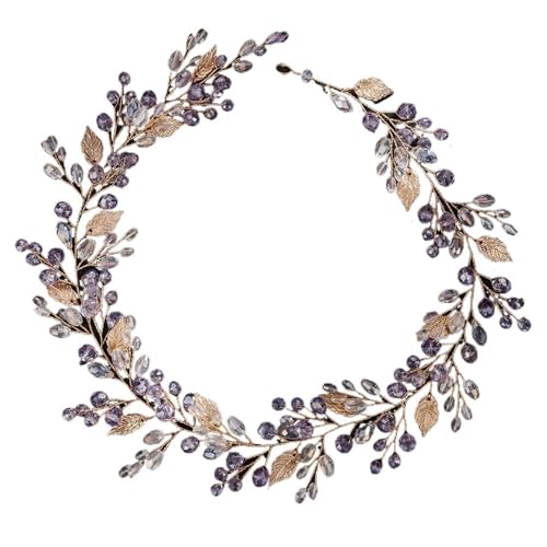 GIYXHU Brautstirnband Legierung Braut Kopfschmuck Kristall Perle Blume Stirnband Braut Kopfbedeckung Hochzeit Party Prom Kopfschmuck(Light Purple) von GIYXHU