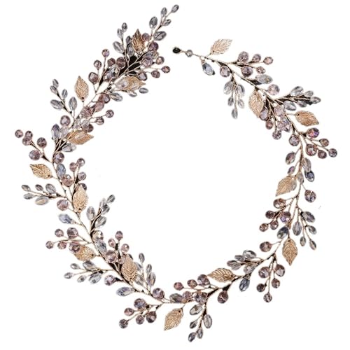 GIYXHU Brautstirnband Legierung Braut Kopfschmuck Kristall Perle Blume Stirnband Braut Kopfbedeckung Hochzeit Party Prom Kopfschmuck(Pink) von GIYXHU