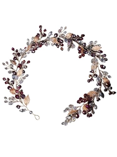 GIYXHU Brautstirnband Legierung Braut Kopfschmuck Kristall Perle Blume Stirnband Braut Kopfbedeckung Hochzeit Party Prom Kopfschmuck(Red) von GIYXHU