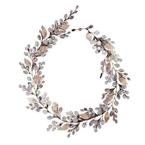 GIYXHU Brautstirnband Legierung Braut Kopfschmuck Kristall Perle Blume Stirnband Braut Kopfbedeckung Hochzeit Party Prom Kopfschmuck(White) von GIYXHU
