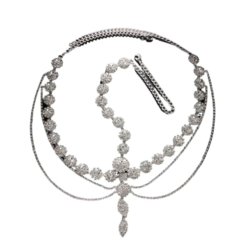 GIYXHU Brautstirnband Mehrschichtige Braut-Kopfschmuck-Kopfkette, Hochzeitszubehör, Geometrie-Stirnband, Haarkette for Brautschmuck-Zubehör(Silver) von GIYXHU