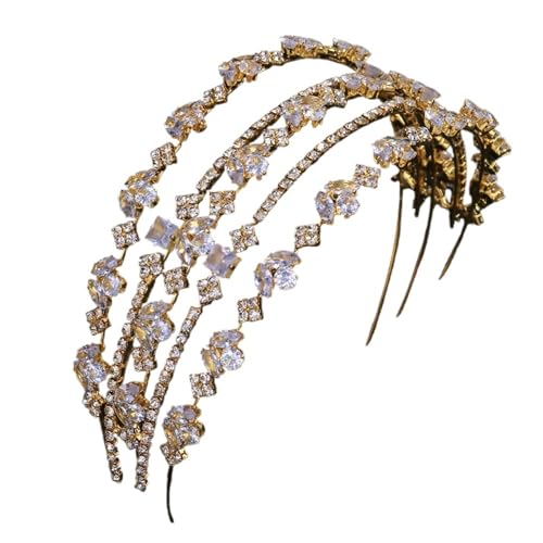 GIYXHU Brautstirnband Vintage Funkelnde Haarschmuck Strass Kristall Braut Haarbänder for Hochzeit Haarschmuck(Golden) von GIYXHU