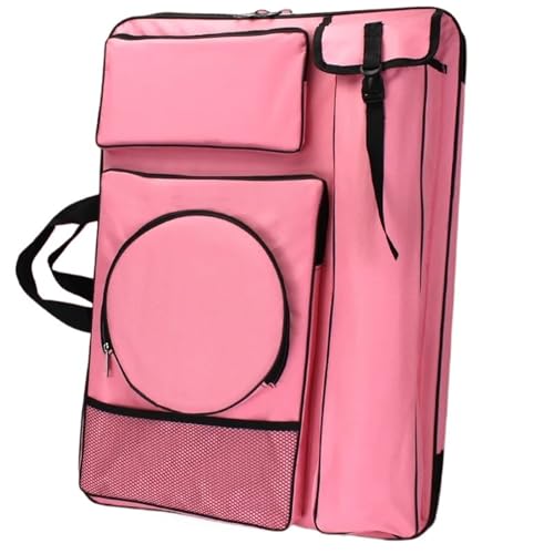 GIYXHU Kunstmappe Tasche Kunst-Portfolio-Tasche, wasserdicht, for Zeichnen, Umhängetasche, for Skizzieren im Freien, große Aufbewahrungstasche, Kunst-Portfolio-Hülle(Pink) von GIYXHU