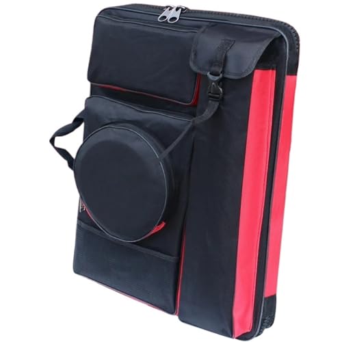 GIYXHU Kunstmappe Tasche Kunst-Portfolio-Tasche, wasserdicht, for Zeichnen, Umhängetasche, for Skizzieren im Freien, große Aufbewahrungstasche, Kunst-Portfolio-Hülle(Red and Black) von GIYXHU