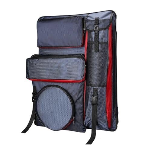 GIYXHU Kunstmappe Tasche Multifunktionaler Künstler-Portfolio-Rucksack, Skizzenkunst-Malerei-Tasche, wasserdichte große Tragetaschen, Werkzeugaufbewahrungsrucksäcke(Gray and red) von GIYXHU