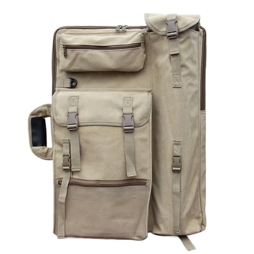 GIYXHU Kunstmappe Tasche Verdickte Leinwand-Maltasche, Skizzen-Aufbewahrungsrucksack, Malbrett, tragbarer Kunst-Portfolio-Koffer, 48 x 65 cm(Light Brown) von GIYXHU