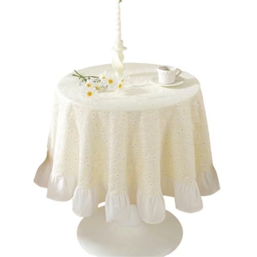 GIYXHU Nachttischabdeckung Baumwoll-Leinen-Nachttischbezug, solide Kante, Dekor-Tischdecke, runde Tischdecke for Tisch, Teetisch(Beige A,Diameter 100cm) von GIYXHU