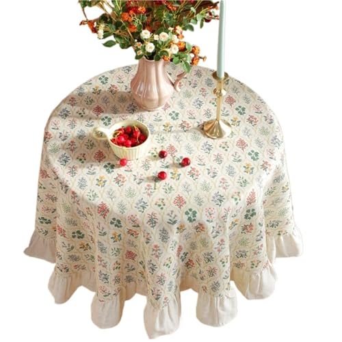 GIYXHU Nachttischabdeckung Baumwoll-Leinen-Nachttischbezug, solide Kante, Dekor-Tischdecke, runde Tischdecke for Tisch, Teetisch(Beige B,Diameter 120cm) von GIYXHU
