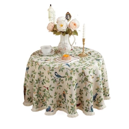 GIYXHU Nachttischabdeckung Baumwoll-Leinen-Nachttischbezug, solide Kante, Dekor-Tischdecke, runde Tischdecke for Tisch, Teetisch(Green D,Diameter 120cm) von GIYXHU