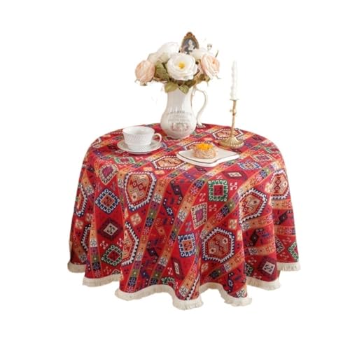 GIYXHU Nachttischabdeckung Baumwoll-Leinen-Nachttischbezug, solide Kante, Dekor-Tischdecke, runde Tischdecke for Tisch, Teetisch(Red,Diameter 120cm) von GIYXHU