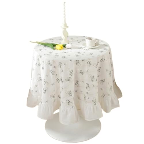 GIYXHU Nachttischabdeckung Baumwoll-Leinen-Nachttischbezug, solide Kante, Dekor-Tischdecke, runde Tischdecke for Tisch, Teetisch(White B,Diameter 100cm) von GIYXHU
