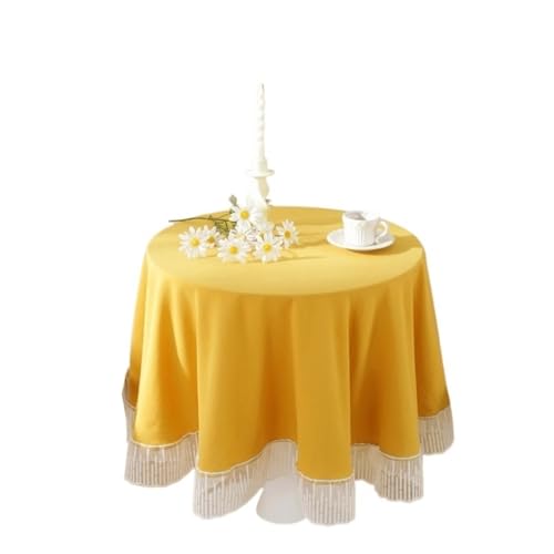 GIYXHU Nachttischabdeckung Baumwoll-Leinen-Nachttischbezug, solide Kante, Dekor-Tischdecke, runde Tischdecke for Tisch, Teetisch(Yellow,Diameter 150cm) von GIYXHU
