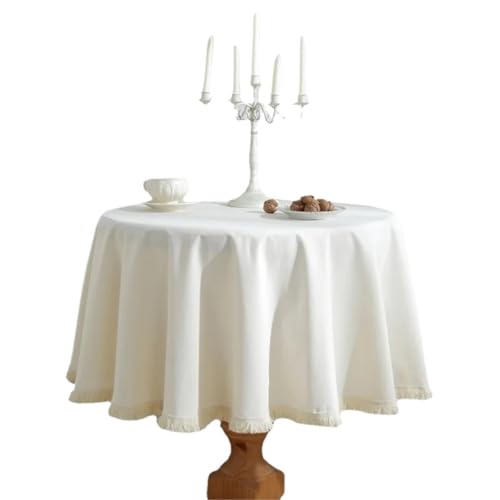 GIYXHU Nachttischabdeckung Baumwolle Leinen Nachttisch Abdeckung Runde Tischdecke Solide Verdickte Esstisch Tuch for Tisch Tee Runde Tisch(White A,Diameter 140cm) von GIYXHU