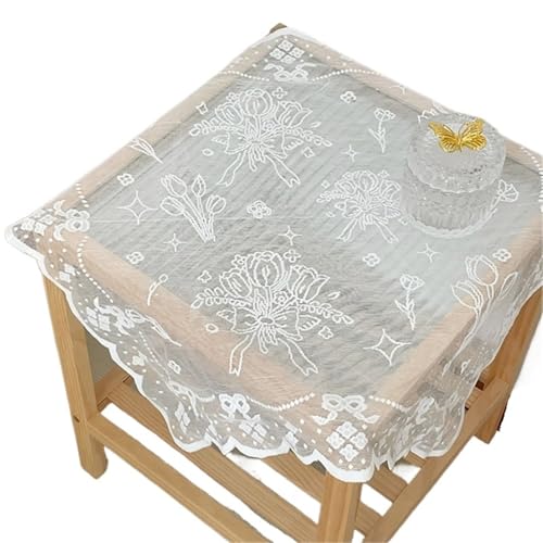 GIYXHU Nachttischabdeckung Blumenspitze-Tischdecke, Couchtischkissen, Nachttischbezug, helle Seidenfaden-Tischdecke for Möbeldekoration(90x90cm) von GIYXHU