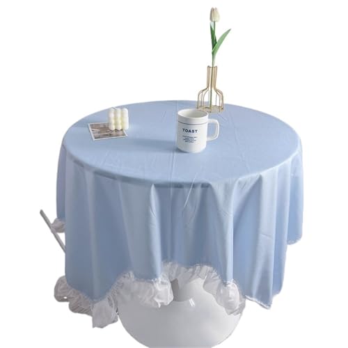 GIYXHU Nachttischabdeckung Einfarbige Tischdecke mit Rüschen, Spitze, Nachttischbezug for Küche, Hochzeit, Esszimmer, Desktop-Dekoration(Blue,90x150cm) von GIYXHU