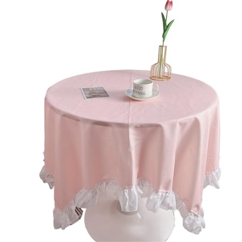 GIYXHU Nachttischabdeckung Einfarbige Tischdecke mit Rüschen, Spitze, Nachttischbezug for Küche, Hochzeit, Esszimmer, Desktop-Dekoration(Pink,90x150cm) von GIYXHU