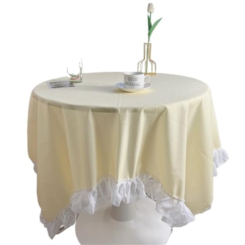 GIYXHU Nachttischabdeckung Einfarbige Tischdecke mit Rüschen, Spitze, Nachttischbezug for Küche, Hochzeit, Esszimmer, Desktop-Dekoration(Yellow,90x150cm) von GIYXHU