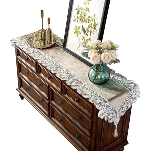GIYXHU Nachttischabdeckung Gestickte Spitzen-Tischdecke, Tischdecke, Sideboard, Tischset, Tischdecke, Couchtisch, Hochzeitsdekoration(40X180cm) von GIYXHU