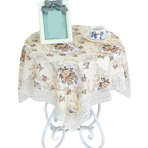 GIYXHU Nachttischabdeckung Pastoralen Stil Tischdecke Blumendruck Muster Spitze Rechteckige Tischabdeckung Nachttisch Abdeckung Hause Schlafzimmer Dekor(Beige) von GIYXHU