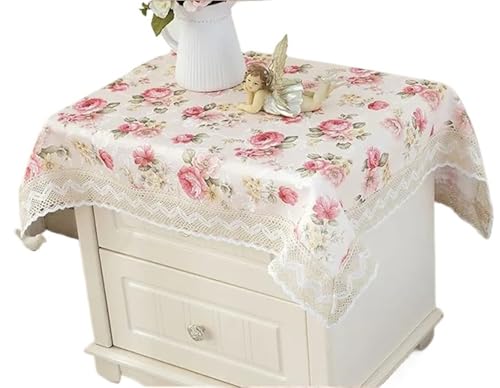 GIYXHU Nachttischabdeckung Spitzen-Nachttischbezug, bestickte Tischdecke, Schlichter Stil, multifunktionaler Hochzeitstisch(Beige A,110x110cm) von GIYXHU