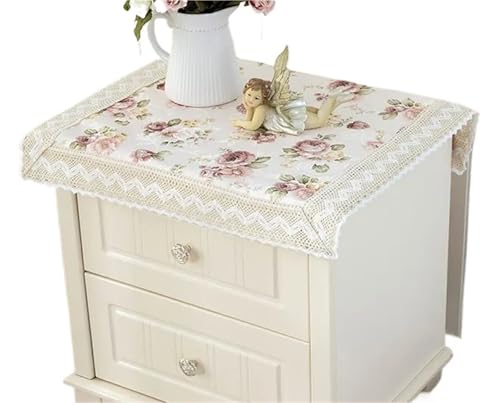 GIYXHU Nachttischabdeckung Spitzen-Nachttischbezug, bestickte Tischdecke, Schlichter Stil, multifunktionaler Hochzeitstisch(Beige B,145x145cm) von GIYXHU
