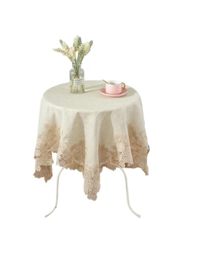 GIYXHU Nachttischabdeckung Tischdecke Spitzenmuster Tischdecke Leinen Baumwolle Tisch Juppe Tischdecke Blumenstoff Schrank for Möbeldekoration(Beige,145X145cm) von GIYXHU