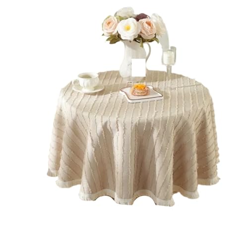 GIYXHU Runde Tischdecke Dreidimensionale Blumenschnitt-Quasten, runde Tischdecke, Tischdecken, Heim- und Hochzeitsdekoration, runder Tisch(Beige,Diameter 140cm) von GIYXHU