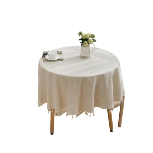 GIYXHU Runde Tischdecke Leinen-Baumwoll-Tischdecke mit Quasten, runder Tisch, Haushalt, runde Tischdecke, Heim-Party-Tisch, Hochzeitsdekoration(100cm) von GIYXHU