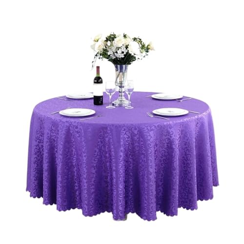 GIYXHU Runde Tischdecke Polyester-Jacquard-Tischdecke, Hotel-Hochzeitsbankett-Party-Dekoration, runde Tischdecken, Tischauflagen, Bedruckte Heimdekoration(Purple,320cm) von GIYXHU