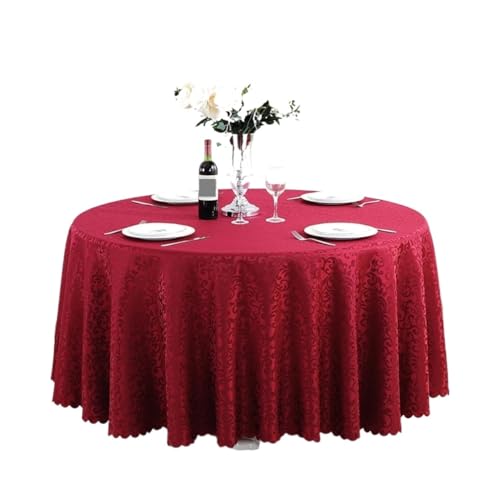 GIYXHU Runde Tischdecke Polyester-Jacquard-Tischdecke, Hotel-Hochzeitsbankett-Party-Dekoration, runde Tischdecken, Tischauflagen, Bedruckte Heimdekoration(Wine Red,320cm) von GIYXHU