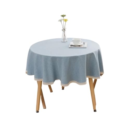GIYXHU Runde Tischdecke Runde Tischdecke, große runde Tischdecke, Wasser- und ölbeständig, einfarbige Tischdecke aus Baumwolle und Leinen(Blue,280cm) von GIYXHU