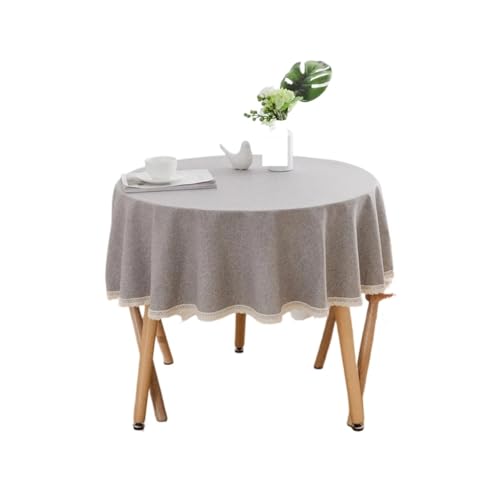 GIYXHU Runde Tischdecke Runde Tischdecke, große runde Tischdecke, Wasser- und ölbeständig, einfarbige Tischdecke aus Baumwolle und Leinen(Gray,280cm) von GIYXHU