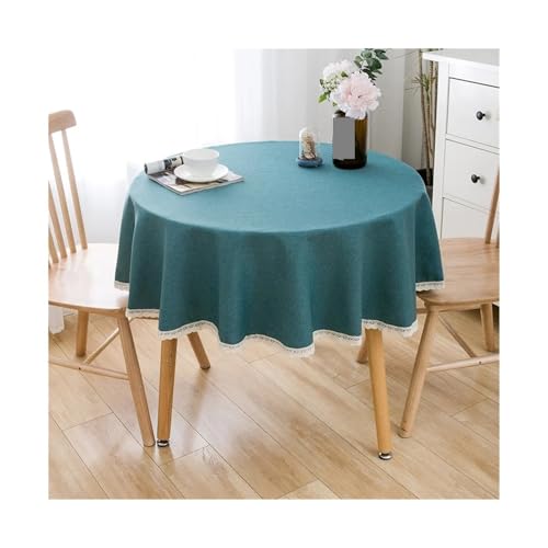 GIYXHU Runde Tischdecke Runde Tischdecke, große runde Tischdecke, Wasser- und ölbeständig, einfarbige Tischdecke aus Baumwolle und Leinen(Green,260cm) von GIYXHU