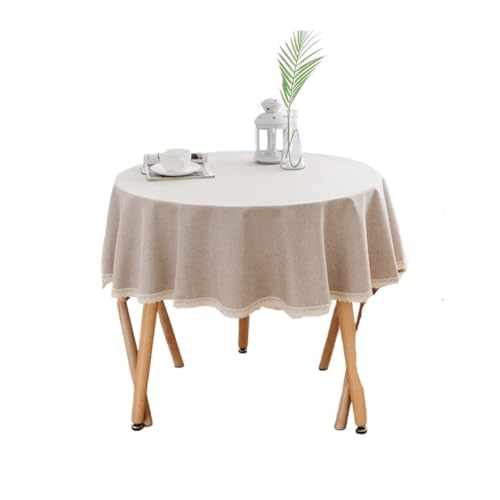 GIYXHU Runde Tischdecke Runde Tischdecke, große runde Tischdecke, Wasser- und ölbeständig, einfarbige Tischdecke aus Baumwolle und Leinen(Khaki,280cm) von GIYXHU