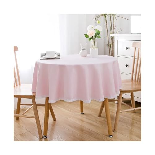 GIYXHU Runde Tischdecke Runde Tischdecke, große runde Tischdecke, Wasser- und ölbeständig, einfarbige Tischdecke aus Baumwolle und Leinen(Pink,240cm) von GIYXHU